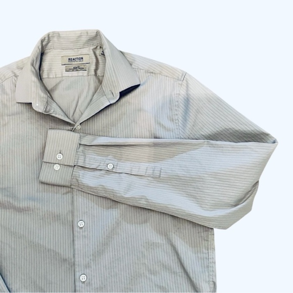 REACTION Kenneth Cole Long Sleeve Button Up Shirt - Mens Size Small 14 1/2 Gray